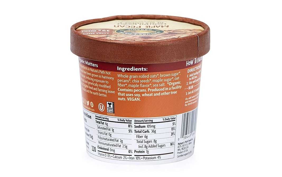 Nature's Path Organic Maple Pecan Hot Oatmeal   Cup  55 grams